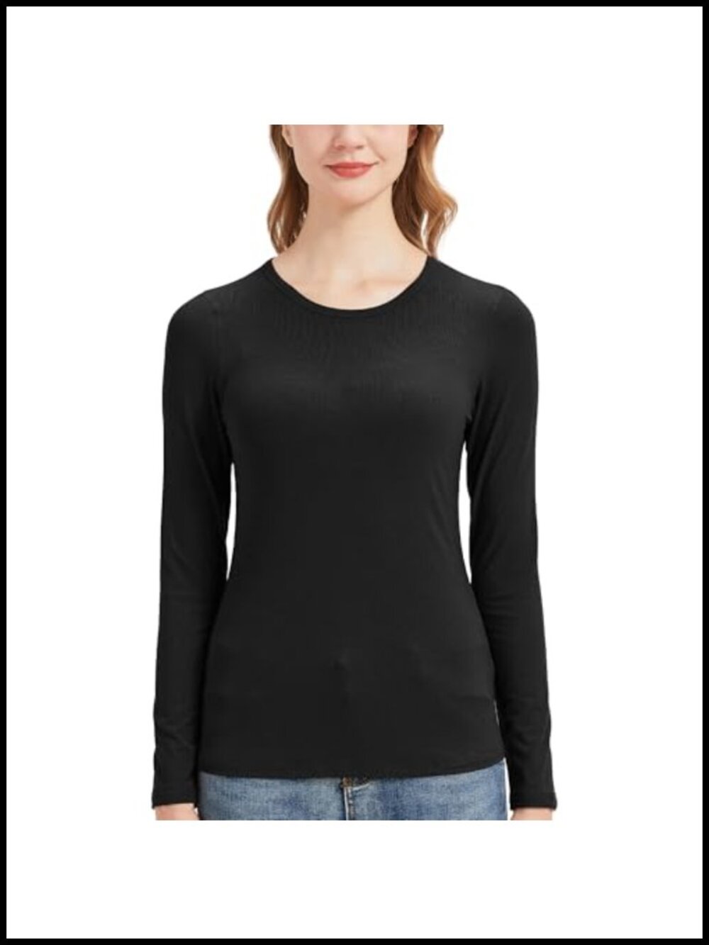 Buttery Soft Ribbed Bamboo Viscose Long Sleeve Crew Neck Fitted Tee